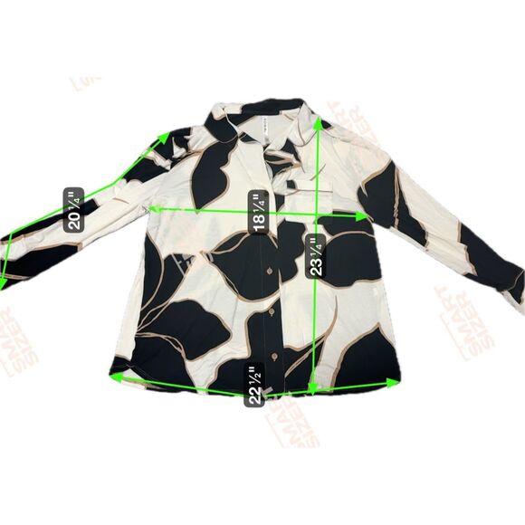 Soma Cool Nights Pajama Top M Cream Black Gold Leaf  Button Front Cozycore Sleep - Picture 7 of 7